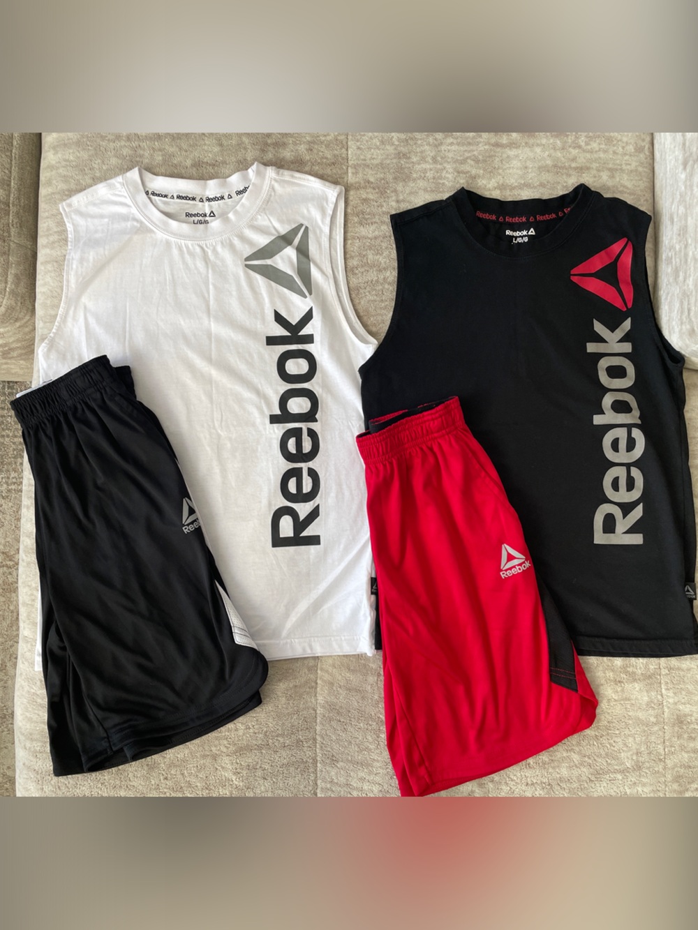 Reebok Boys Athletic Shorts and Tank Set — Black, Red, White